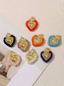 1件情人节波西米亚复古奢华甜美个性化串珠金属心形吊坠配饰，时尚优雅个性化DIY珠宝制作材料，红色装饰 - 飾品配件 - 查看 3