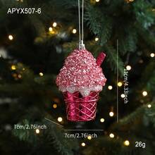 Decoração de Natal de plástico vermelho com glitter, em formato de bolo de desenho animado, urso, enfeites para árvore de Natal para vitrine, decoração de Natal e decoração de inverno para quarto.