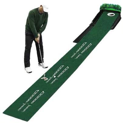 BDQ Putting Green Indoor - Golf Putting Mat Boasts Genuine Green Speed And A Wrinkle-Free Surface. 8ft Practice Putting Mat With Lenticular 3D Backplate, Alignment Guides And Ball Return