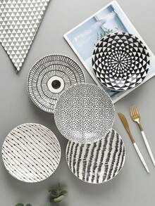 1 đĩa gốm họa tiết hình học Bắc Âu 7,5 inch, đĩa đựng salad/tráng miệng sọc xanh tròn cổ điển, thích hợp cho bữa ăn gia đình hàng ngày, đĩa đựng sữa chua yến mạch bánh mì kẹp bữa sáng, đĩa đựng trái cây phòng khách nhà hàng, quà tặng - Nhiều màu - Xem 8