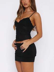 Women's Mesh Lace Cami Top Y2K Spaghetti Strap Low Cut V Neck Backless Vest Top - 黑色 - 查看 2