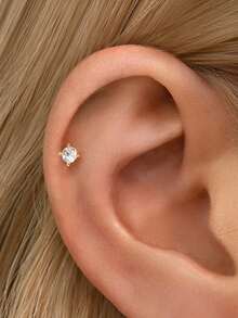 1 Stück 925 Sterling Silber 4-Krallen-Fassung Ohrringe mit flachem Rücken - Ohrring-Kette Charm - Knorpel Helix Piercing Feiner Schmuck - Für Frauen Alltäglicher Tragen Hochzeit Party Verlobung Jahrestag Valentinstag (Verkauft als 1 Stück)