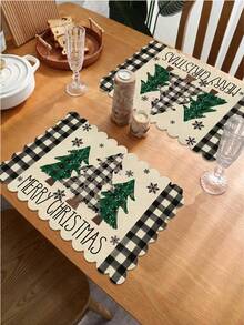 2pcs/4pcs Set Creative Christmas Party Linen Insulated Mat With Wavy Edge Non-Slip 12*18 Inch Heat Resistant For Christmas Holiday Farmhouse Family Party & Party Decoration Placemat