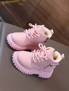 1 Pair Girls' Fashion PU Lace-Up Side Zipper Waterproof Anti-Slip Comfortable Dry Motorcycle Warm Boots, Suitable For Winter