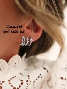 3Pcs Exquisite Gold Plated Cubic Zirconia Hoop Earrings For Women Cz Huggie Small Earrings Fashion Jewelry - Silver - View 11