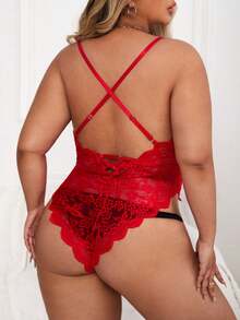 1pc Women's Sexy Lace Patchwork Lingerie Bodysuit, Suitable For Home Wear And Valentine's Day Use - Red - View 2