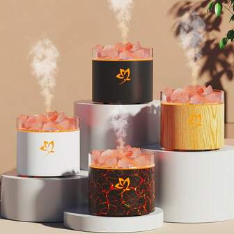Máquina de aromaterapia de piedra de sal de cristal con luz de ambiente colorida, atomización y humidificación de 160ml de gran capacidad, apta para oficina, sala de estar y dormitorio