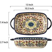 Bicuzat Vintage Style Tulip Flower Pattern Ceramic Bakeware Casserole Dish Baking Pan Lasagna Pans Baking Dish With Handles Oven\/Cooking\/Kitchen-1 PCS-60 OZ