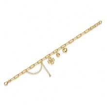 1 buc. Brățară de damă placată cu argint S925, aur de 18K, cu pandantiv în formă de trifoi cu patru foi, accente de inimă și mărgele, lanț reglabil, bijuterie norocoasă și la modă, cadou excelent