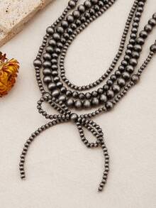 1~4 件女士黑珍珠蝴蝶结项链套装，仿珍珠 4 毫米/6 毫米/8 毫米珍珠多层项链套装，西部牛仔风格，时尚珠宝礼物 - 黑色 - 查看 8