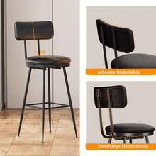 Rosahqnda Lot de 2 tabourets de bar, chaises de cuisine, assise rembourrée, revêtement , style classique et moderne du milieu du siècle, hauteur 65 cm, pour cuisine, salle à manger, bar, noir - Noir-2 pièces - Voir 11