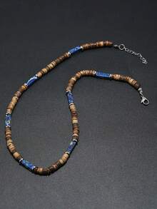 Bohemian Men Necklace Natural Coconut Bead Collar Emperador Stone Short Beach Accessories Gift For Him Wood Jewelry - Mint Green - View 2