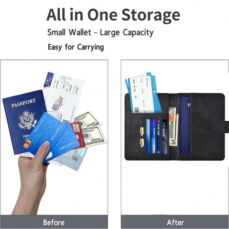 Porta pasaporte para artículos esenciales de viaje, funda tipo billetera para pasaporte, accesorios de viaje, porta libros para pasaporte para mujeres/hombres - Marrón - Ver 1