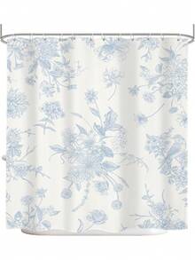 Floral Shower Curtain With Hooks, 66x72 Inch, Boho Vintage Flowers Bathroom Curtains, Decorative Bird Farmhouse Shower Curtain Set,Chinoiserie Aesthetic Bathroom Decor