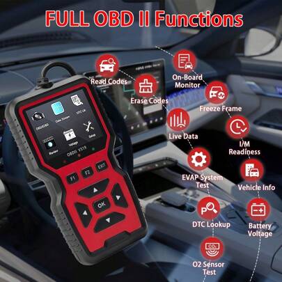 Professional OBD2 Car Diagnostic Scanner - Read Vehicle Fault Codes, Clear Fault Codes, 35901 Fault Code Library, Real-Time Data Stream, Oxygen Sensor Test, Battery Voltage Check, Mode 6/8 Detection
