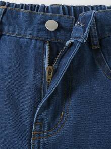 Girls' Casual Floral Print Washed Straight Leg Jeans, Dark Blue, Autumn/Winter New Arrival - Dark Wash - View 7