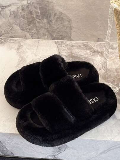 2025女式新款厚底毛绒拖鞋户外穿厚底一脚蹬拖鞋仙女风休闲增高室内居家拖鞋适合春秋冬