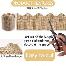 1 rouleau/36 pi, bordure décorative pour panneau d'affichage - bordure festonnée en toile de jute pour tableau noir, panneau d'affichage et décorations de salle de classe