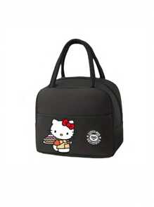 Sanrio حقيبة غداء معزولة بتصميم هالو كيتي - حقيبة غداء كبيرة السعة بنقوش مخططة مع مقابض، صندوق وجبة محتفظ بالحرارة، حاوية غداء مقاومة للتسرب وقابلة للغسيل للطلاب والمدرسة والمكتب أو موسم العودة إلى المدرسة.