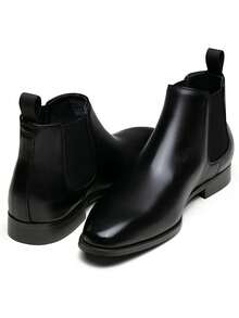 VOSTEY SHOESMORE Men's Leather Chelsea Boots Polished Leather Dress Black Boots Stylish Classic Retro Slip On Boots For Men - AMY8156A-đen - Xem 5