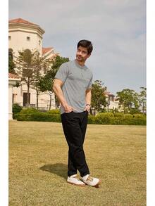 Henley Shirts Slim Fit Button T-Shirthalloween - 淺華灰 - 查看 3
