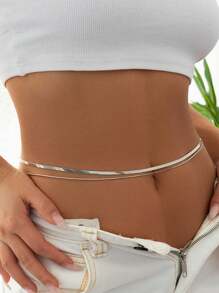 1pc Minimalist Fashion Double-Layer Snake Chain & Cleaver Chain Belly Chain, Suitable For Beach Resort Ladies - As Shown - View 2