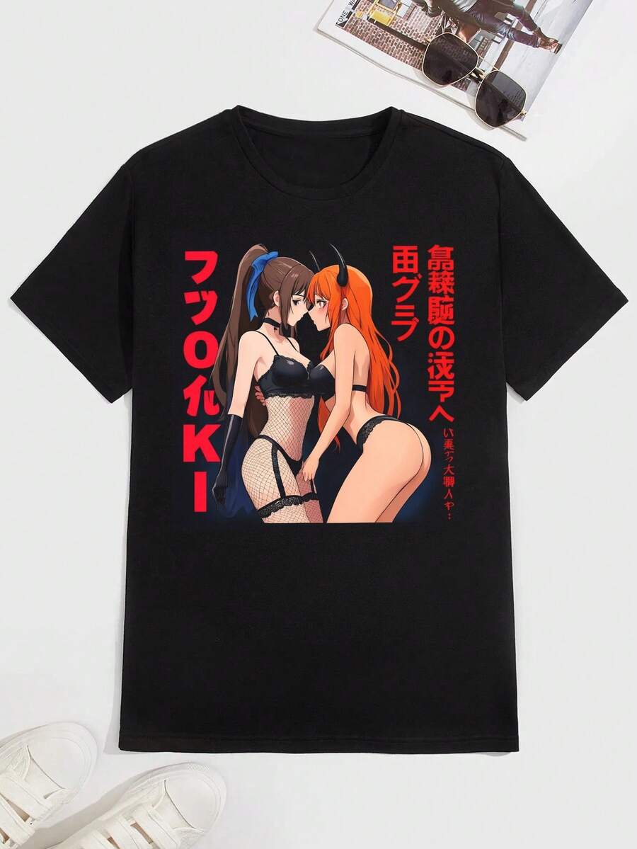 1pcs 100% Cotton T-Shirt  Anime Girls In Bikinis With Japanese Text On Side Men's T-Shirts 220g Tshirt Cotton Man Clothes Romwe Men Tshirt Christian Y2k Shirts Men Women's T-Shirts Summer Graphic T-Shirts - trắng - Xem 1
