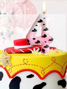 Pink & White Cow Spotted Digit 0-9 Print Birthday Animal Theme Anniversary Celebration Party Cake Decorative Candles - Multicolor - View 1