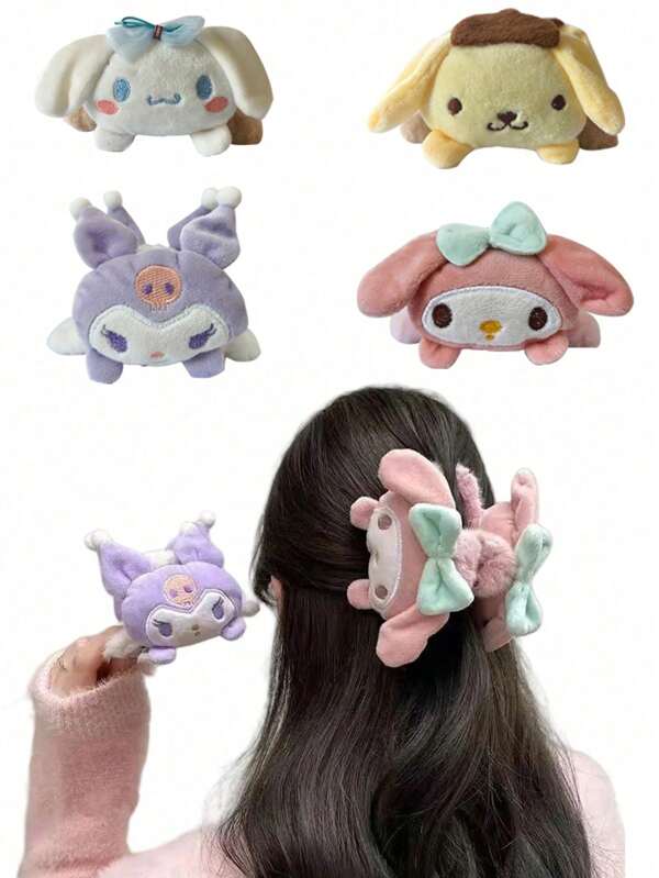 Sanrio 1Pc Hair Claw Kuromi My Melody Pochacco Cartoon Plush Headdress Hair Clip (Some Parts May Be Random)