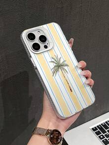 Striped Palm Tree Pattern Phone Case, Personalized Compatible With IPhone 16 Pro Max, 15/14 Plus, 13, 12, 11 Protective Cover - Silver White Frame - View 4