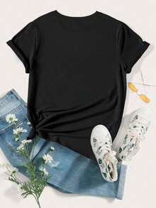 Women's Casual Creative Cute Capybara Graphic Print Basic Short Sleeve Tee, Stylish - Negro - Ver 2