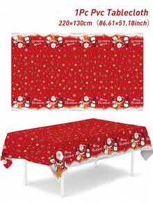 1pc Christmas Tablecloth, Snowman Merry Christmas Tablecloth, Santa Claus, Penguin Design, 220*130cm Disposable PE Tablecloth, Christmas Party Supplies, Christmas Decoration, Christmas Decor, Noel Decoration, Navidad Decoration, Christmas Home Decor, Christmas Gift, Christmas Kitchen Supplies, Dining Table Decoration, Winter Decoration, Christmas Party Gift, Family Gathering Supplies, Holiday Accessories - Multicolor - View 4