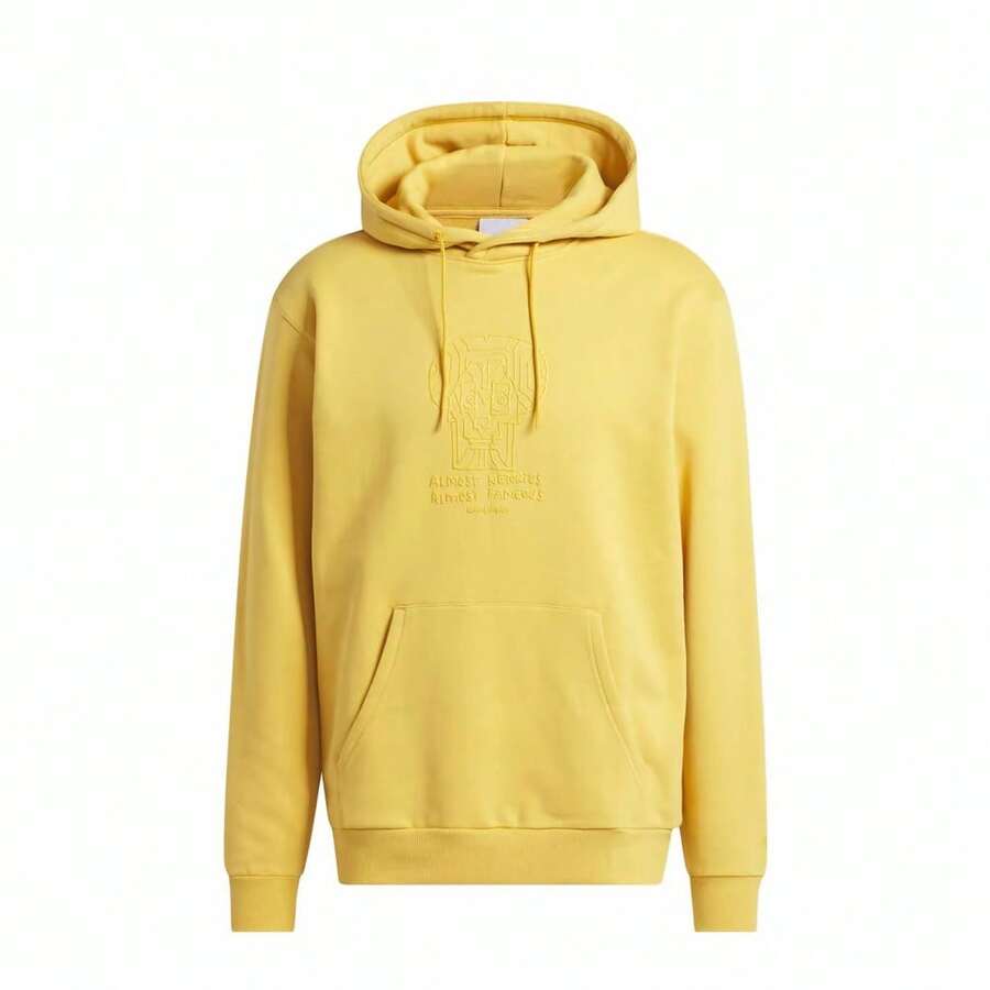 Adidas Geometric Pattern Print Drawstring Hooded Fitted Pullover Sweatshirt Yellow II5960 - Yellow - View 1
