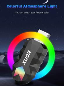 XUDA 2in1 Wireless CarPlay AI Mini Box &Android Auto Box RGB Colorful Atmosphere Light Plug&Play Automatic Connection For Wired Carplay Android Auto Car - Black - View 5