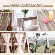 10 英尺白色薄纱蕾丝桌布，婚礼桌旗，珍珠装饰，适用于新娘送礼会、生日派对、婚礼拱门、甜点桌装饰，32 x 118 英寸 - 白色 - 查看 2