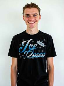 Snow Queen Frozen Cake Decor, Essential Shirt, Great For Layering, Men Cropped Shirt, Show Your Team Spirit While Staying Comfortable At A Game,Personalized  Graphic T-Shirt ,Black Casual Short Sleeves, 100% Cotton, Men's T-Shirt,Funny Graphic T Shirts,S-XXXL,Fall Clothes,Halloween Clothes - 黑色 - 查看 2