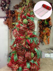 1Roll 10 Yards Christmas Mesh Ribbon For Wreaths, Christmas Tree Toppers, Beige White Gold Glitter Foil Decorative Mesh Rolls For DIY Wreath Bow Ribbon Christmas Tree Decor Seasonal Craft&Home Decor Christmas Decorations 2025 Room Decor Winter Christmas Decorations Home Christmas Gifts Christmas Decor