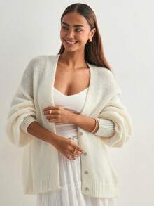 Women's Solid Color Long Sleeve Cardigan, Spring Fall Button Up Knit Sweater Lightweight Casual Open Front Coat