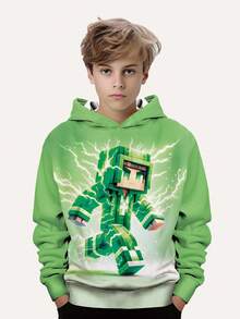 Jungen modischer Grafik-Muster Pullover Hoodie - Langarm, Rundhals Sweatshirt, geeignet für Frühling/Herbst, cooles Design