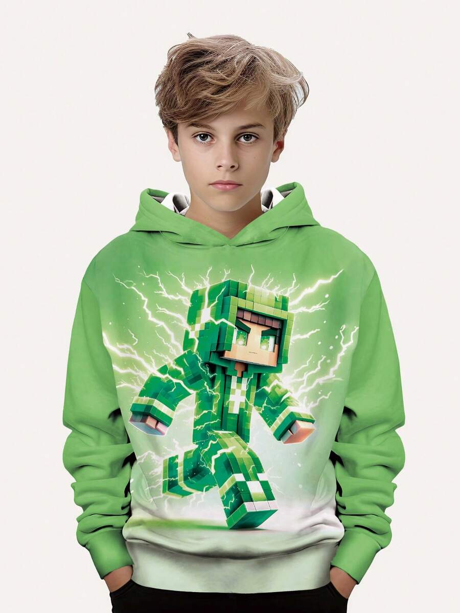 Jungen modischer Grafik-Muster Pullover Hoodie - Langarm, Rundhals Sweatshirt, geeignet für Frühling/Herbst, cooles Design