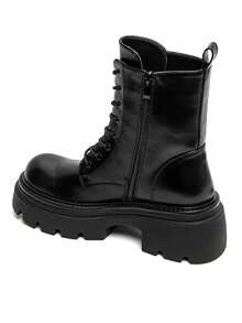 Boots Femme Semelle épaisse Style Rock Avec Anneaux Decoratifs - Black - View 5