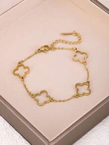 Modischer & eleganter Edelstahl Kleeblatt-Zirkonia-Blumen Armband, vielseitiges Schmuckzubehör für Frauen, geeignet für eleganten Alltag und Partys, ein ideales Geschenk