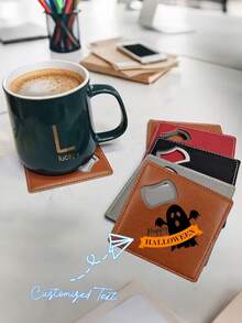 Customized Multi-Functional Beer Bottle Opener, PU Leather & Metal Bottle Opener, Stainless Steel Coaster, Customized Halloween Bottle Opener, Suitable For Restaurant, Kitchen, Customized Bar, Dining Establishment, Office Desk Coaster