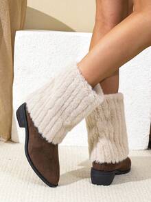 Botas de moda Otoño/Invierno 2025: Botas cortas de mujer con tacón grueso hasta la pantorrilla, botas con tubo metálico, versátiles para combinar con minifaldas, faldas largas, cortavientos, pantalones ajustados, leggings