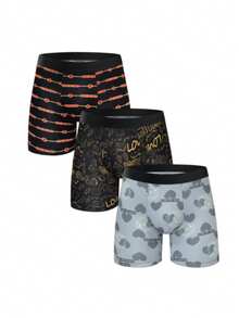 6pcs Random Men'S Comfortable Slim Shaping Underwear - Breathable, Elastic, Quick Drying, Elastic Waistband, Suitable For Spring Sports, Sports, And Casual Wear - Long Boxer Underwear - Soft, Lightweight, And Moisture Absorbing.  Casual    Striped  All Over Print    Mid Rise - 混合顏色 - 查看 4