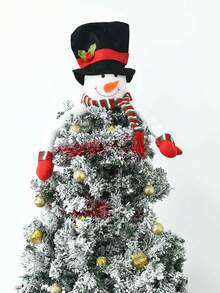 1 Set Of 17pcs, 1pc Snowman Christmas Tree Top Decoration Plus 1pc Red And White Wool Strips Plus 15pcs Golden Christmas Tree Decoration Pendant For Christmas Party Decoration Supplies