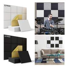12/24pcs Acoustic Wall Panel Tiles Studio Sound Proofing Insulation Self Adhesive - Black - View 4