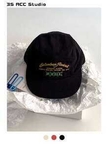 1pc Letter Embroidered Wide Brim Flat Top Baseball Cap, Flattering Street Style, Autumn/Winter Unisex Hip Hop Snapback - Multicolor - View 22