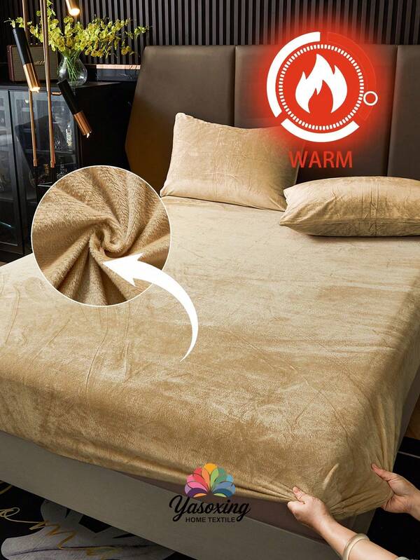 1 件驼色天鹅绒床笠温暖柔软纯色毛绒床笠特大号双人床尺寸，奢华超柔软舒适床单，带 11.8 英寸深口袋，适合秋冬和春季，无枕套宿舍床上用品返校床上用品