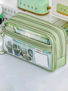 大容量铅笔盒 - 透明多层设计，便携式桌面收纳盒，柔软面料，多隔层，非常适合办公使用，拉链设计。不含配件。，返校季，学习用品，铅笔袋，书包，文具 - 彩色 - 查看 16